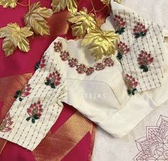 Ash Colour Blouse Work Designs, White Maggam Work Blouse Designs, Off White Maggam Work Blouse, Handwork Embroidery Design For Blouse, White Aari Work Blouse, White Blouse Work Designs Latest, White Maggam Work Blouse, Cream Blouse Work Design, Off White Blouse Designs Work