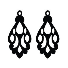 black and white silhouettes of earrings with tear shaped drops on the bottom, set against a white background