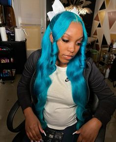 Blue Lace Wig, Black Hair Protective Styles, Teal Hair, Dyed Hair Inspiration, Hot Hair Styles, Dope Hairstyles, Hair Color Blue