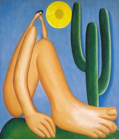 a painting of a person laying down next to a cactus and a yellow frisbee