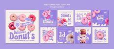 the instagram post templates are designed to look like doughnuts and donuts