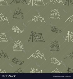 seamless camping pattern with tent and campfire