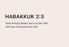 an advertisement with the words habakku 23 and it says god's time is perfect, don't you fear wait with hope, his promess are clear