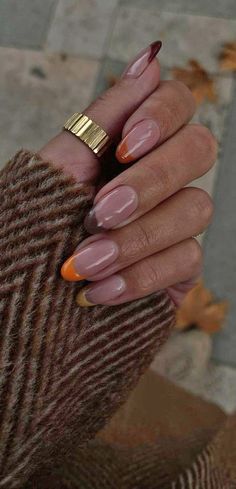 Fall Color Tip Nails, Autumn 23 Nails, French Tips Autumn, Simple Fall Nails Autumn French Tip, Different Color French Tip Nails Fall, Coloured French Manicure Nails, Fall Colored Tips Nails, Autumn French Tip Nail Designs, Coloured French Nails Tips Fall