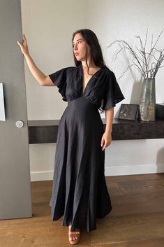 Black Butterfly Sleeve Bias Midi Dress – Aulieude Athena Dress, Bias Dress, Bag And Shoes, Athena Dresses, Maxi Summer Dress, Butterfly Sleeve Dress, Bias Cut Skirt, Summer Black Dress, Butterfly Sleeve