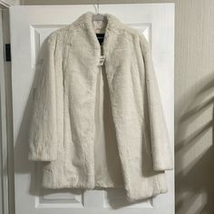 Brand- Express Size- Small Faux Fur Color- Cream New With Tags Casual White Fur Coat For Spring, Casual White Spring Fur Coat, Casual White Faux Fur Coat, White Outerwear With Faux Fur Lining For Work, White Faux Fur Trim Outerwear For Work, White Faux Fur Outerwear For Spring, Faux Fur Jacket, Fur Jacket, Faux Fur