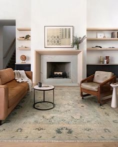 a living room filled with furniture and a fire place