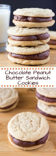 chocolate peanut butter sandwich cookies stacked on top of each other