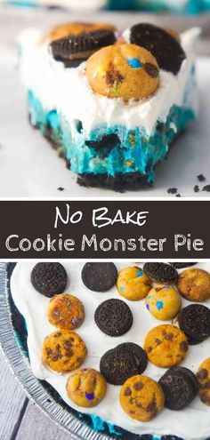 no bake cookie monster pie with oreo cookies on top