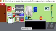 an animated image of a room with various items on the wall