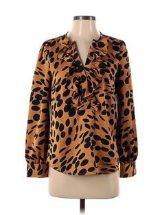 J.Crew Long Sleeve Blouse Size: X-Small Tops - used. 100% Polyester, Animal Print | J.Crew Long Sleeve Blouse: Brown Animal Print Tops - Size X-Small Animal Print Tops, Brown Long Sleeve, Tan Top, Orange Top, Leopard Print Top, Brown Top, Jcrew Women, Work Tops, Small Tops