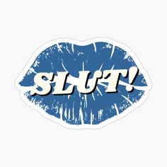 a blue sticker with the word slry on it's lip and an open mouth