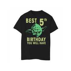 He'll stand out from the crowd in this super-fun Boys 8-20 Star Wars Yoda Best 5th Birthday You Will Have Stencil Graphic Tee. He'll stand out from the crowd in this super-fun Boys 8-20 Star Wars Yoda Best 5th Birthday You Will Have Stencil Graphic Tee. Crewneck Short sleevesFABRIC & CARE Cotton Machine wash Imported Size: X Small. Color: Black. Gender: male. Age Group: kids. Having Friends, Star Wars Graphic Tees, Star Wars Birthday Party, Star Wars Birthday, Star Wars Yoda, Boys Graphic Tee, Birthday Party Shirt, Star Wars Party, Birthday Tee