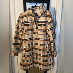 Never Worn. Plaid Shacket. Perfect For Fall. Size Xsmall But Fits Oversized. Plaid Shacket, Long Jacket, Orange Cream, Plaid Jacket, Universal Thread, Coats Jackets Women, Women's Jacket, Coats For Women, Coats Jackets