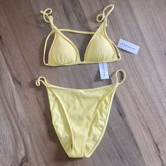 Brand New, Never Worn. Xl Bottoms, L Top Strappy Beachy Swimwear For Spring, Beachy Strappy Swimwear For Spring, Spring Triangle Top Swimwear With Stretch, Yellow Strappy Swimwear For Vacation, Spring Strappy Stretch Swimwear, Strappy Swimwear For Spring Sunbathing, Yellow Strappy Swimwear For Summer, Spring Triangle Top Swimwear For Sunbathing, Spring Beachy Strappy Swimwear