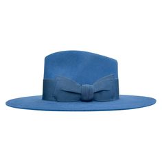 - Felt in western weight in Slate Blue- 4.5” crown- 3.5” brim- Pinched crown- 2" Grosgrain band and bow in Slate Blue- Interior silk crown lining- Natural leather sweatband- No mass production, less waste, more love- This product is final sale + not eligible for returns or exchanges. Blue Flat Brim Hat, Artisan Blue Brimmed Hat, Classic Blue Brimmed Felt Hat, Blue Felt Hat, Blue Brimmed Western Felt Hat, Big Hat, Blue Interior, Slate Blue, Cool Hats