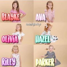 a series of photos with the names of children's names in different styles and colors