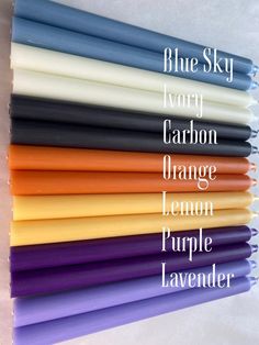 blue sky ivory, carbon orange, lemon purple, and lavender are available in different colors