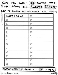 an activity sheet with words and pictures to help students learn how to write the alphabet