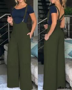 Color: dark-green, Size: XL Summer Jumpsuit Casual, Suspender Jumpsuit, Casual Weekend Style, Womens Jumpsuits Casual, Casual Weekend Outfit, Jumpsuit Dressy, Long Bodycon Dress, Smart Casual Outfit, White Jumpsuit