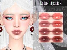 an animated image of a woman's lips with different makeup colors and jewelry on her head