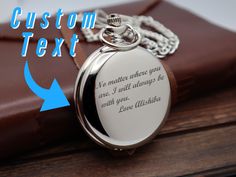 ⌚ Introducing our exquisite Personalized Laser Engraved Pocket Watch, a timeless piece that combines elegance and sentimentality. Crafted with precision, each watch is custom engraved with your chosen design, making it a truly unique and meaningful gift.  ⏰ Whether you're celebrating a wedding, anniversary, or any special occasion, this pocket watch serves as a profound symbol of everlasting memories and deep connections. ❤️ Its classic design exudes sophistication and refinement, making it a stunning accessory for any gentleman's ensemble. From the Father of the Bride to the cherished groomsmen, this personalized gift is sure to evoke heartfelt appreciation and create lasting impressions. ✅ Embrace the opportunity to create a lasting keepsake that captures the essence of your loved one's Elegant Engraved Pocket Watch For Anniversary, Engraved Round Pocket Watch, Elegant Engraved Round Pocket Watch, Engraved Round Pocket Watch For Anniversary, Vintage Engraved Watch Accessories As Gift, Elegant Engraved Watch Accessories For Anniversary, Engraved Stainless Steel Watch With Round Dial, Engraved Stainless Steel Watch, Stainless Steel Engraved Watch With Round Dial