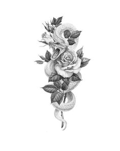 a snake and roses tattoo design