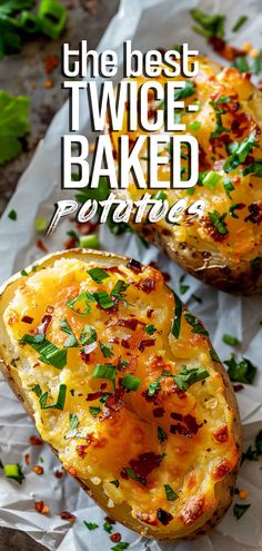 the best twice baked potatoes with parmesan cheese and herbs on top are ready to be eaten