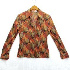 New! Vintage Tami Blouse Women S Geometric Long Sleeve Stretch Disco Mod 70's Top was just added to eBay. Check it out! #eBay #eBaySeller Retro Fitted Tops For Fall, Fitted Retro Tops For Fall, Fall Vintage Print Tops, Fitted Retro Multicolor Tops, Retro Long Sleeve Top With Retro Print, Retro Multicolor Tops For Fall, Retro Print Tops For Fall, Retro Fall Tops With Retro Print, Retro Print Fall Tops