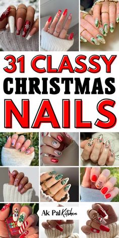 31 Classy Christmas Nails - Ak Pal Kitchen Xmas Design Nails, Colorful Christmas Nail Designs, Red And Green Tip Nails, Holiday Nails Acrylic Coffin, Christmas Nail Inspo 2024, Christmas Square Nail Designs, Modern Christmas Nails Design, Gel X Christmas Nail Designs, Christmas Powder Dip Nails