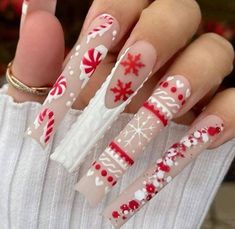 Christmas Nail Designs Acrylic, Red Christmas Nails, Diy Acrylic Nails, Cute Christmas Nails, Long Acrylic Nails Coffin, Acrylic Nails Coffin Pink, Unique Acrylic Nails