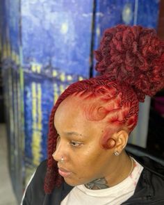 @ad0reamiya Loc Styles Homecoming, Hoco Dread Styles, Dread Colors Black Women, Colorful Natural Hair For Black Women, Dreadlock Hairstyles Female, Colored Loc Styles, Hoco Loc Styles, Lock Updo Dreadlocks, Two Strand Twist Updo Locs