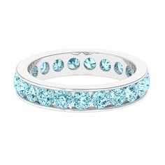 Product Details Express her your pure love with this Aquamarine Eternity Band Ring. This Stunning Full Eternity Band is beautifully embellished with Round Shape Aquamarine set in a channel setting over a full band. This Channel Set Eternity Band is mounted in gold metal. Product Information SKU SHP-RINGS0821199654 Width 4 mm Height 2 mm Weight 3.84 gm (Approximate) AQUAMARINE INFORMATION No.of Stones 21 Pieces Total Weight 2.10 Carat (Approximate) Dimension(approx) Round-3X3 mm-21 Pcs Color Blue Eternity Band Ring, Aquamarine Rings, Signature Jewelry, 18k Yellow Gold Ring, Timeless Jewelry, Conflict Free Diamonds, Eternity Bands, Aquamarine, Karate