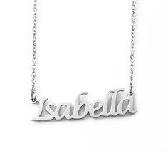 "White Gold Plated Personalised Necklace Pendant A Wonderful Gift for Mother's Day, Birthdays, Thank You, Wedding, Engagement or any other Special Occasion *~ comes with Free Gift Box & Gift Bag ~* Exceptionally High Quality Solid Product at an Amazing Price! ~ Tested & Certified by the UK's Largest Assay Office ~ Necklace Thickness : 1mm approx Necklace Height : 5-8mm approx Necklace Width : 30mm to 70mm approx, depends on how many letters are in the name. Weight : 5g to 10g depending o Classic Customizable Name Necklace As Personalized Gift, Classic Customizable Name Necklace For Personalized Gift, Customizable Classic Name Necklace For Personalized Gift, Silver Letter Name Necklaces, Silver Classic Name Necklace, Silver Classic Personalized Name Necklace, Customizable Silver Nameplate Necklace, Customizable Classic Name Necklace For Birthday, Silver Classic Customized Name Necklace