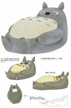 an image of a cartoon character laying on its back with other characters around it and the caption that reads, totoro