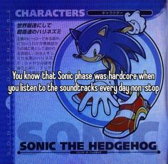 sonic the hedgehog is saying you know that sonic has had an error when you listen to the sound tracks every day non stop