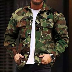 Season:Fall  Winter; Fabric:Polyester; Sleeve Length:Long Sleeve; Look After Me:Washable,Hand wash,Machine wash; Gender:Men's; Style:Breathable,Streetwear,Fashion,Designer; Tops Type:Shirt; Occasion:Street,Outdoor,Casual,Daily; Age Group:Adults'; Fit Type:Regular Fit; Pattern:Camo / Camouflage,Camouflage,Geometry; Design:Print; Neckline:Turndown; Front page:FF; Listing Date:08/22/2023; Bust:; Length:; Shoulder Width:; Sleeve Length: Tuxedo Shirt Men, Mens Printed Shirts, Camouflage Design, Camouflage Jacket, Streetwear Mens, Winter Fabric, Sports Fashion, Fashion Streetwear, Fall 2023