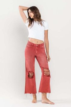 Introducing our 90s Vintage Crop Flare Jeans, a timeless and stylish addition to your wardrobe. These jeans feature a high-rise waist that offers a flattering fit, and they embrace the vintage style of the 90s. Crafted from non-stretch denim, they provide a classic and authentic feel. The distressed detail and frayed hem add a touch of edginess and character to the design. With a cropped length and flare leg, these jeans capture the essence of 90s fashion while maintaining a contemporary appeal.Details: 90s Vintage Color Denim Flare Jeans Fit: Relaxed Distressed Detail Ankle length Zip Fly Imported 100% Cotton F. Rise: 11 1/4" / Inseam: 26 1/2" / Leg Opening: 19 1/2"Model is 5' 9" wearing size 26 Care Instructions: Machine wash cold, gentle cycle, tumble dry low.Size Measurement (inch): 24 Georgette Tunics, Crop Flare Jeans, Vintage Wash Jeans, Crop Flare, Cropped Flare Jeans, Flying Monkey, Bossa Nova, Stretchy Jeans, Cropped Flares