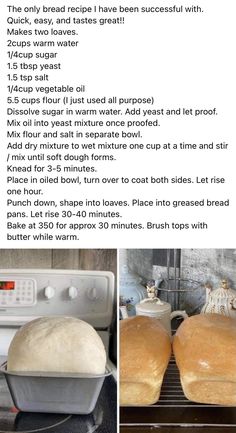 an image of bread being made in the oven with instructions on how to make it