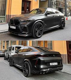 the bmw concept suv is parked in front of a building and on the side of the road