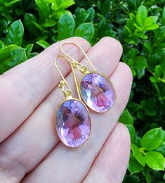 Pink Hydro Quartz Crystal Earrings Gold, Pastel Color Earrings, Pretty Pink and Purple Oval Shape Dangle Earrings, Spring Summer Earrings Beautiful pink hyrdro quartz earrings are perfect for spring and summer! Just look at the incredible sparkle and colors in these earrings! I think these crystals display lovely shades of pink with a hint of lavender purple. The total length of the earrings is approximately 1 1/2 inches. The oval shaped hydro quartz crystals are approximately 1/2 inch wide. The Pierced Oval Teardrop Earrings For Gifts, Oval Gemstone Teardrop Earrings As Gift, Crystals Display, Earrings Pretty, Color Earrings, Summer Earrings, Summer Earring, Quartz Crystals, Lavender Purple