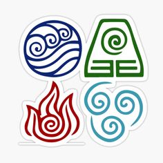 four different symbols that appear to be in the form of fire and water