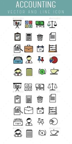 a large set of line icons in different colors