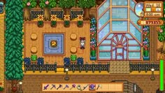 an image of a building with plants and flowers on the front window, in a video game