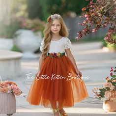 Orange Flower Girl, Fall Flower Girl Dresses, Fall Flower Girl, Rustic Flower Girl Dress, Flower Wreath Hair, Girls Fall Dresses, Long Flower Girl Dresses, Boho Flower Girl, Rustic Flower Girls