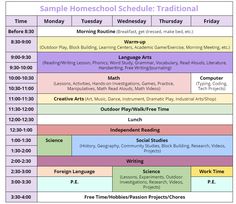 the schedule for homeschool schedules with dates and time zones to go on