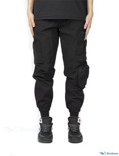 OrcaJump - Mens Black Cotton Cargo Joggers with Multi-Pocket Zippered Sports and Leisure Work Streetwear Joggers in Orange Urban Pants With Pockets For Outdoor Activities, Urban Joggers With Cargo Pockets For Sports, Sporty Streetwear Cargo Pants With Patch Pockets, Sporty Cargo Pants With Patch Pockets For Streetwear, Black Cotton Joggers With Multiple Pockets, Hip Hop Style Pants For Outdoor Activities With Pockets, Black Utility Joggers With Side Pockets, Black Cargo Pants With Functional Pockets For Sports, Hip Hop Cargo Pants With Hip Pockets For Outdoor