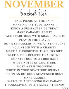 the november bucket list is shown