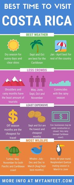 the best time to visit costa rica infographical poster for travel and tourism in costa rica