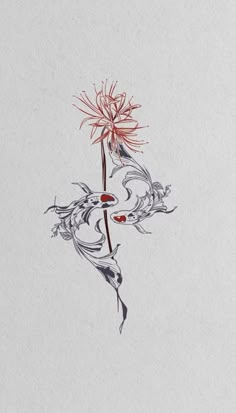 a drawing of a flower with water droplets on it